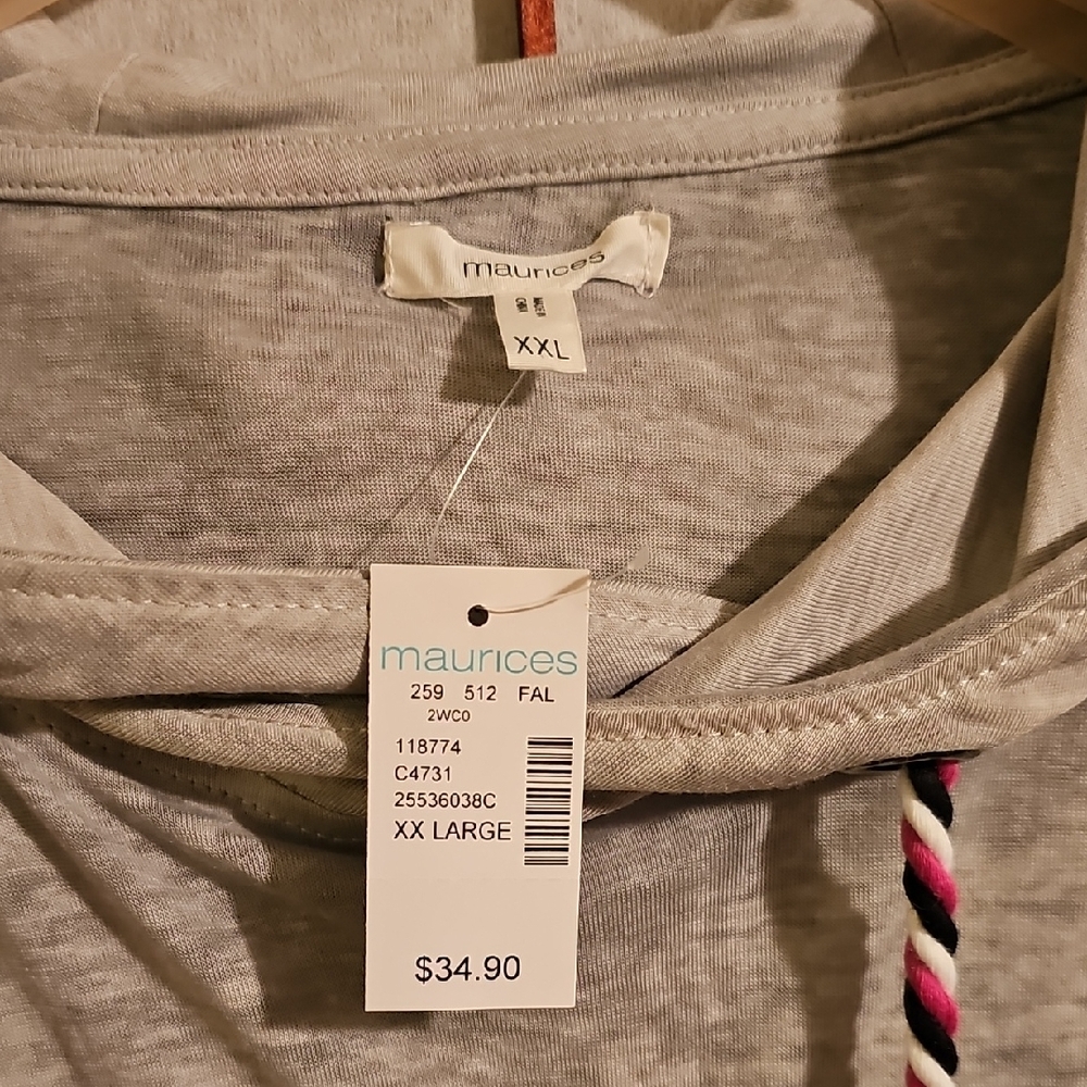 Maurices Pink Gray and Charcoal Colorblock Hooded Pullover - Picture 2 of 3